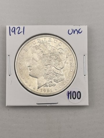 1921 UNC Morgan Silver Dollar Coin: KEY WORDS: INDIAN ARTIFACT ARTIFACTS ARROWHEAD ARROWHEADS NATIVE AMERICAN MISSISSIPPIAN QUAPAW CADDO POTTERY COINS MORGAN DOLLAR PEACE DOLLAR SILVER COINS. All coins have been Sigma tested for authent