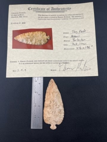 Tang Knife with Thomas Matthews COA from Missouri Indian Artifact Arrowhead