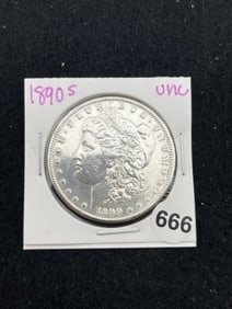1890 S UNC Morgan Silver Dollar Coin