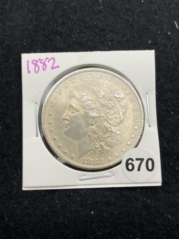 1882 Morgan Silver Dollar Coin: KEY WORDS: INDIAN ARTIFACT ARTIFACTS ARROWHEAD ARROWHEADS NATIVE AMERICAN MISSISSIPPIAN QUAPAW CADDO POTTERY COINS MORGAN DOLLAR PEACE DOLLAR SILVER COINS. All coins have been Sigma tested for authent