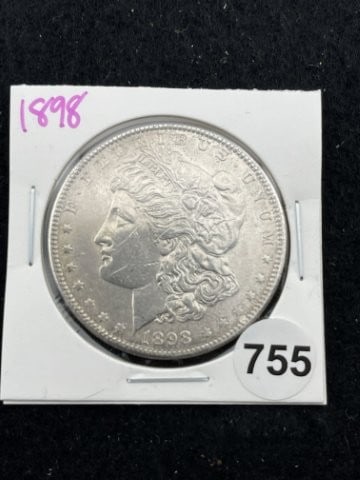 1898 Morgan Silver Dollar Coin: KEY WORDS: INDIAN ARTIFACT ARTIFACTS ARROWHEAD ARROWHEADS NATIVE AMERICAN MISSISSIPPIAN QUAPAW CADDO POTTERY COINS MORGAN DOLLAR PEACE DOLLAR SILVER COINS. All coins have been Sigma tested for authent