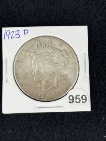 1923 D Peace Silver Dollar Coin: KEY WORDS: INDIAN ARTIFACT ARTIFACTS ARROWHEAD ARROWHEADS NATIVE AMERICAN MISSISSIPPIAN QUAPAW CADDO POTTERY COINS MORGAN DOLLAR PEACE DOLLAR SILVER COINS. All coins have been Sigma tested for authent