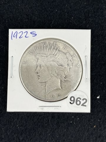 1922 S Peace Silver Dollar Coin: KEY WORDS: INDIAN ARTIFACT ARTIFACTS ARROWHEAD ARROWHEADS NATIVE AMERICAN MISSISSIPPIAN QUAPAW CADDO POTTERY COINS MORGAN DOLLAR PEACE DOLLAR SILVER COINS. All coins have been Sigma tested for authent