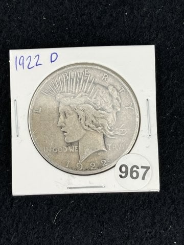 1922 D Peace Silver Dollar Coin: KEY WORDS: INDIAN ARTIFACT ARTIFACTS ARROWHEAD ARROWHEADS NATIVE AMERICAN MISSISSIPPIAN QUAPAW CADDO POTTERY COINS MORGAN DOLLAR PEACE DOLLAR SILVER COINS. All coins have been Sigma tested for authent