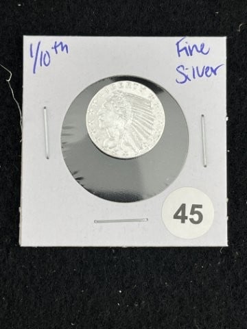 1/10th Fine Silver Coin: KEY WORDS: INDIAN ARTIFACT ARTIFACTS ARROWHEAD ARROWHEADS NATIVE AMERICAN MISSISSIPPIAN QUAPAW CADDO POTTERY COINS MORGAN DOLLAR PEACE DOLLAR SILVER COINS. All coins have been Sigma tested for authent