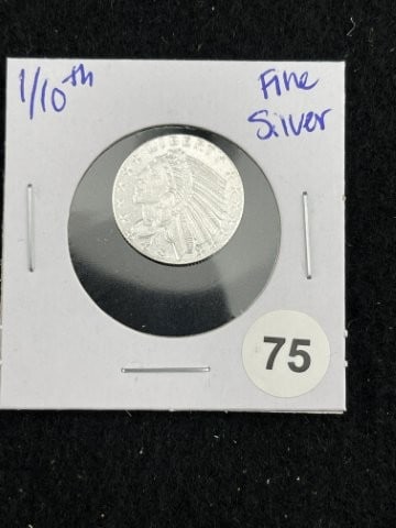 1/10th Fine Silver Coin: KEY WORDS: INDIAN ARTIFACT ARTIFACTS ARROWHEAD ARROWHEADS NATIVE AMERICAN MISSISSIPPIAN QUAPAW CADDO POTTERY COINS MORGAN DOLLAR PEACE DOLLAR SILVER COINS. All coins have been Sigma tested for authent