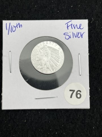 1/10th Fine Silver Coin: KEY WORDS: INDIAN ARTIFACT ARTIFACTS ARROWHEAD ARROWHEADS NATIVE AMERICAN MISSISSIPPIAN QUAPAW CADDO POTTERY COINS MORGAN DOLLAR PEACE DOLLAR SILVER COINS. All coins have been Sigma tested for authent