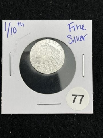1/10th Fine Silver Coin: KEY WORDS: INDIAN ARTIFACT ARTIFACTS ARROWHEAD ARROWHEADS NATIVE AMERICAN MISSISSIPPIAN QUAPAW CADDO POTTERY COINS MORGAN DOLLAR PEACE DOLLAR SILVER COINS. All coins have been Sigma tested for authent