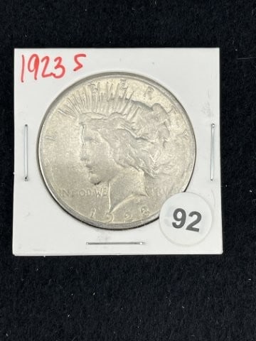 1923 S Peace Silver Dollar Coin: KEY WORDS: INDIAN ARTIFACT ARTIFACTS ARROWHEAD ARROWHEADS NATIVE AMERICAN MISSISSIPPIAN QUAPAW CADDO POTTERY COINS MORGAN DOLLAR PEACE DOLLAR SILVER COINS. All coins have been Sigma tested for authent