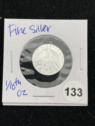 1/10th Fine Silver Coin: KEY WORDS: INDIAN ARTIFACT ARTIFACTS ARROWHEAD ARROWHEADS NATIVE AMERICAN MISSISSIPPIAN QUAPAW CADDO POTTERY COINS MORGAN DOLLAR PEACE DOLLAR SILVER COINS. All coins have been Sigma tested for authent