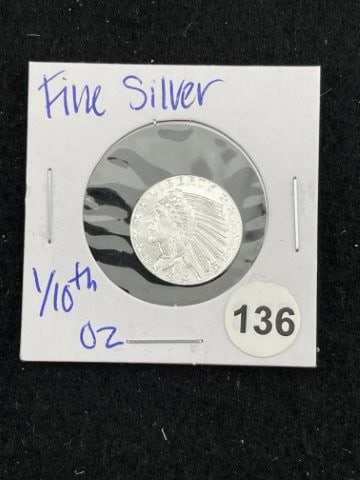 1/10th Fine Silver Coin: KEY WORDS: INDIAN ARTIFACT ARTIFACTS ARROWHEAD ARROWHEADS NATIVE AMERICAN MISSISSIPPIAN QUAPAW CADDO POTTERY COINS MORGAN DOLLAR PEACE DOLLAR SILVER COINS. All coins have been Sigma tested for authent