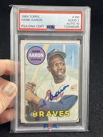 1969 Topps Hank Aaron Hand Signed Authentic Autograph Baseball Card