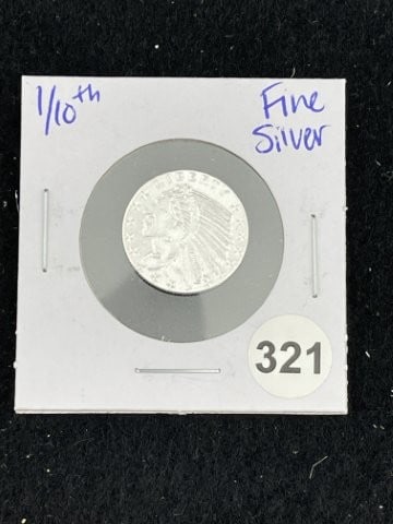 1/10th Fine Silver Coin: KEY WORDS: INDIAN ARTIFACT ARTIFACTS ARROWHEAD ARROWHEADS NATIVE AMERICAN MISSISSIPPIAN QUAPAW CADDO POTTERY COINS MORGAN DOLLAR PEACE DOLLAR SILVER COINS. All coins have been Sigma tested for authent