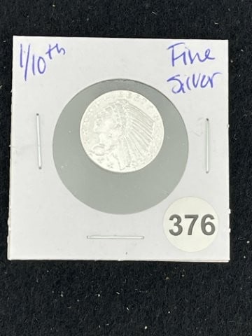 1/10th Fine Silver Coin: KEY WORDS: INDIAN ARTIFACT ARTIFACTS ARROWHEAD ARROWHEADS NATIVE AMERICAN MISSISSIPPIAN QUAPAW CADDO POTTERY COINS MORGAN DOLLAR PEACE DOLLAR SILVER COINS. All coins have been Sigma tested for authent