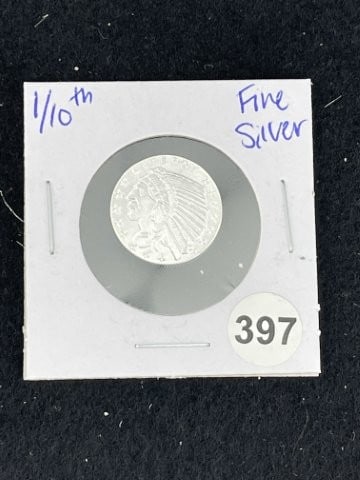 1/10th Fine Silver Coin: KEY WORDS: INDIAN ARTIFACT ARTIFACTS ARROWHEAD ARROWHEADS NATIVE AMERICAN MISSISSIPPIAN QUAPAW CADDO POTTERY COINS MORGAN DOLLAR PEACE DOLLAR SILVER COINS. All coins have been Sigma tested for authent
