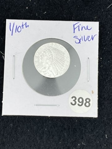 1/10th Fine Silver Coin: KEY WORDS: INDIAN ARTIFACT ARTIFACTS ARROWHEAD ARROWHEADS NATIVE AMERICAN MISSISSIPPIAN QUAPAW CADDO POTTERY COINS MORGAN DOLLAR PEACE DOLLAR SILVER COINS. All coins have been Sigma tested for authent