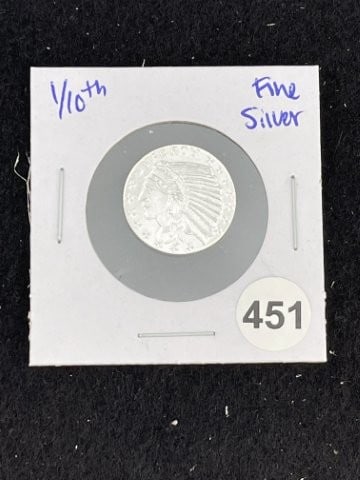 1/10th Fine Silver Coin: KEY WORDS: INDIAN ARTIFACT ARTIFACTS ARROWHEAD ARROWHEADS NATIVE AMERICAN MISSISSIPPIAN QUAPAW CADDO POTTERY COINS MORGAN DOLLAR PEACE DOLLAR SILVER COINS. All coins have been Sigma tested for authent