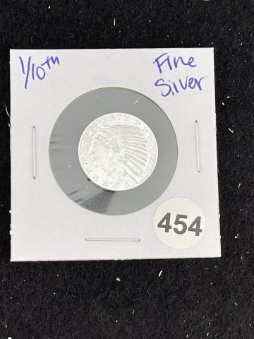 1/10th Fine Silver Coin: KEY WORDS: INDIAN ARTIFACT ARTIFACTS ARROWHEAD ARROWHEADS NATIVE AMERICAN MISSISSIPPIAN QUAPAW CADDO POTTERY COINS MORGAN DOLLAR PEACE DOLLAR SILVER COINS. All coins have been Sigma tested for authent