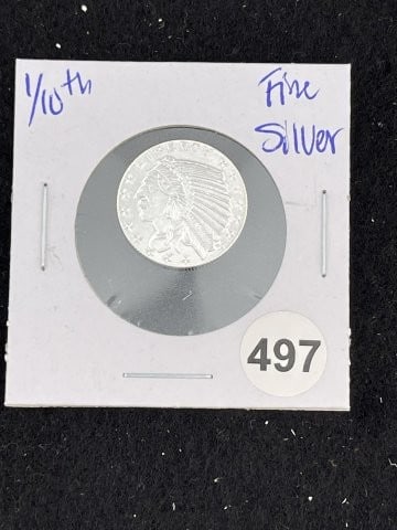 1/10th Fine Silver Coin: KEY WORDS: INDIAN ARTIFACT ARTIFACTS ARROWHEAD ARROWHEADS NATIVE AMERICAN MISSISSIPPIAN QUAPAW CADDO POTTERY COINS MORGAN DOLLAR PEACE DOLLAR SILVER COINS. All coins have been Sigma tested for authent