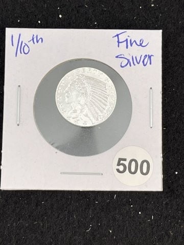 1/10th Fine Silver Coin: KEY WORDS: INDIAN ARTIFACT ARTIFACTS ARROWHEAD ARROWHEADS NATIVE AMERICAN MISSISSIPPIAN QUAPAW CADDO POTTERY COINS MORGAN DOLLAR PEACE DOLLAR SILVER COINS. All coins have been Sigma tested for authent