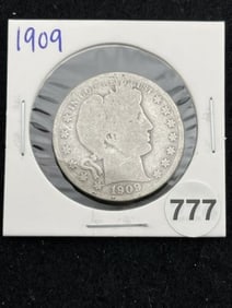1909 Barber Half Dollar Silver Coin