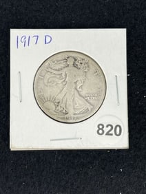 1917 D Walking Liberty Half Dollar Silver Coin