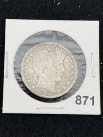 1905 Barber Half Dollar Silver Coin