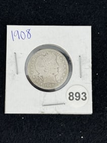 1908 Barber Quarter Coin
