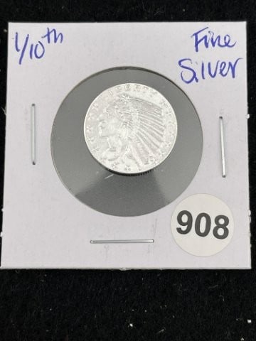 1/10th Fine Silver Coin: KEY WORDS: INDIAN ARTIFACT AR+C676:I992TIFACTS ARROWHEAD ARROWHEADS NATIVE AMERICAN MISSISSIPPIAN QUAPAW CADDO POTTERY COINS MORGAN DOLLAR PEACE DOLLAR SILVER COINS. All coins have been Sigma tested f