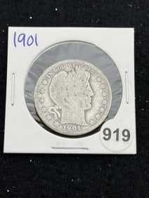 1901 Barber Half Dollar Silver Coin