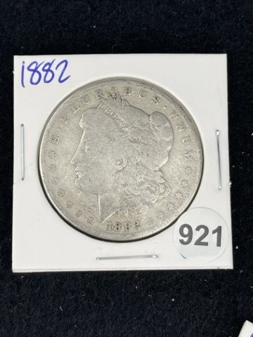 1882 Morgan Silver Dollar Coin: KEY WORDS: INDIAN ARTIFACT AR+C676:I992TIFACTS ARROWHEAD ARROWHEADS NATIVE AMERICAN MISSISSIPPIAN QUAPAW CADDO POTTERY COINS MORGAN DOLLAR PEACE DOLLAR SILVER COINS. All coins have been Sigma tested f