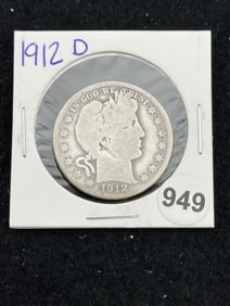 1912 D Barber Half Dollar Silver Coin