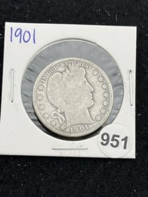 1901 Barber Half Dollar Silver Coin