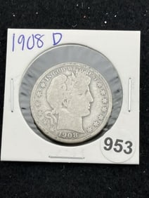 1908 D Barber Half Dollar Silver Coin