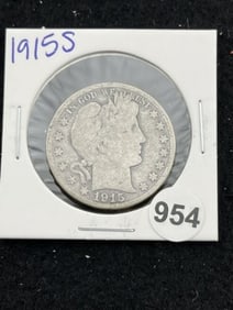 1915 S Barber Half Dollar Silver Coin