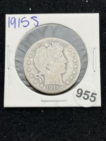 1915 S Barber Half Dollar Silver Coin