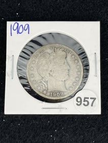 1909 Barber Half Dollar Silver Coin
