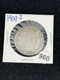 1909 S Barber Half Dollar Silver Coin