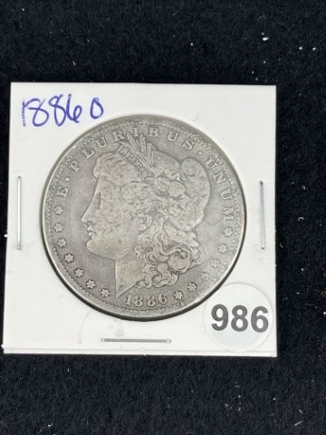 1886 O Morgan Silver Dollar Coin: KEY WORDS: INDIAN ARTIFACT AR+C676:I992TIFACTS ARROWHEAD ARROWHEADS NATIVE AMERICAN MISSISSIPPIAN QUAPAW CADDO POTTERY COINS MORGAN DOLLAR PEACE DOLLAR SILVER COINS. All coins have been Sigma tested f