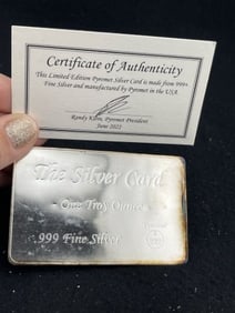 The Silver Card One Troy Ounce .999 Fine Silver with COA