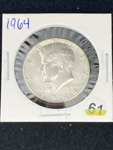 1964 Kennedy Half Dollar Silver Coin: KEY WORDS: INDIAN ARTIFACT AR+C676:I992TIFACTS ARROWHEAD ARROWHEADS NATIVE AMERICAN MISSISSIPPIAN QUAPAW CADDO POTTERY COINS MORGAN DOLLAR PEACE DOLLAR SILVER COINS. All coins have been Sigma tested f