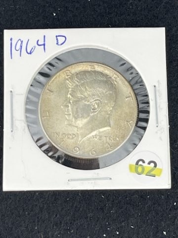 1964 D Kennedy Half Dollar Silver Coin: KEY WORDS: INDIAN ARTIFACT AR+C676:I992TIFACTS ARROWHEAD ARROWHEADS NATIVE AMERICAN MISSISSIPPIAN QUAPAW CADDO POTTERY COINS MORGAN DOLLAR PEACE DOLLAR SILVER COINS. All coins have been Sigma tested f