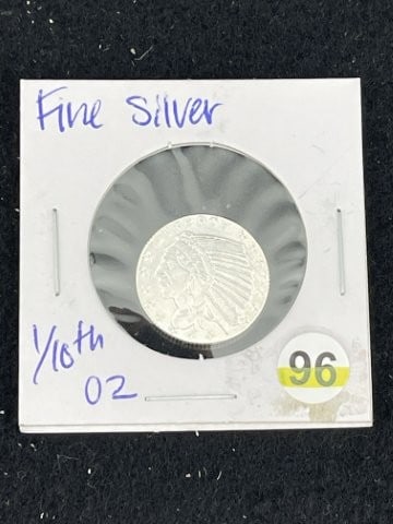 1/10th Fine Silver Coin: KEY WORDS: INDIAN ARTIFACT AR+C676:I992TIFACTS ARROWHEAD ARROWHEADS NATIVE AMERICAN MISSISSIPPIAN QUAPAW CADDO POTTERY COINS MORGAN DOLLAR PEACE DOLLAR SILVER COINS. All coins have been Sigma tested f