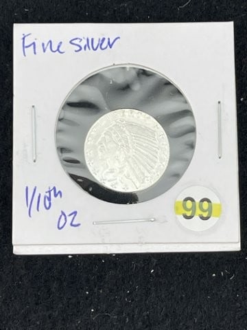 1/10th Fine Silver Coin: KEY WORDS: INDIAN ARTIFACT AR+C676:I992TIFACTS ARROWHEAD ARROWHEADS NATIVE AMERICAN MISSISSIPPIAN QUAPAW CADDO POTTERY COINS MORGAN DOLLAR PEACE DOLLAR SILVER COINS. All coins have been Sigma tested f