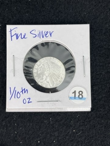 1/10th Fine Silver Coin: KEY WORDS: INDIAN ARTIFACT AR+C676:I992TIFACTS ARROWHEAD ARROWHEADS NATIVE AMERICAN MISSISSIPPIAN QUAPAW CADDO POTTERY COINS MORGAN DOLLAR PEACE DOLLAR SILVER COINS. All coins have been Sigma tested f