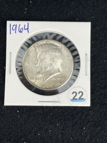 1964 Kennedy Half Dollar Silver Coin: KEY WORDS: INDIAN ARTIFACT AR+C676:I992TIFACTS ARROWHEAD ARROWHEADS NATIVE AMERICAN MISSISSIPPIAN QUAPAW CADDO POTTERY COINS MORGAN DOLLAR PEACE DOLLAR SILVER COINS. All coins have been Sigma tested f