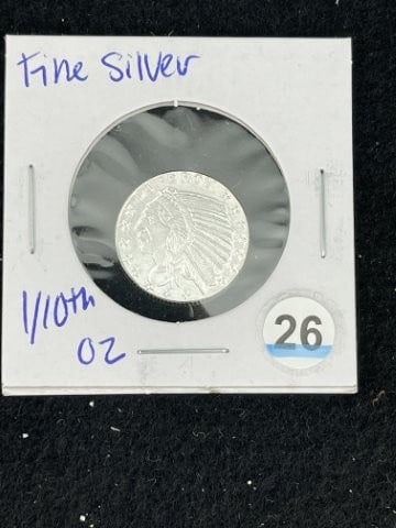 1/10th Fine Silver Coin: KEY WORDS: INDIAN ARTIFACT AR+C676:I992TIFACTS ARROWHEAD ARROWHEADS NATIVE AMERICAN MISSISSIPPIAN QUAPAW CADDO POTTERY COINS MORGAN DOLLAR PEACE DOLLAR SILVER COINS. All coins have been Sigma tested f