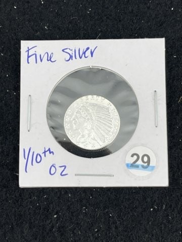 1/10th Fine Silver Coin: KEY WORDS: INDIAN ARTIFACT AR+C676:I992TIFACTS ARROWHEAD ARROWHEADS NATIVE AMERICAN MISSISSIPPIAN QUAPAW CADDO POTTERY COINS MORGAN DOLLAR PEACE DOLLAR SILVER COINS. All coins have been Sigma tested f