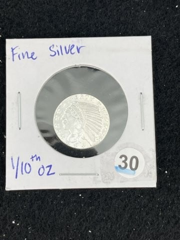 1/10th Fine Silver Coin: KEY WORDS: INDIAN ARTIFACT AR+C676:I992TIFACTS ARROWHEAD ARROWHEADS NATIVE AMERICAN MISSISSIPPIAN QUAPAW CADDO POTTERY COINS MORGAN DOLLAR PEACE DOLLAR SILVER COINS. All coins have been Sigma tested f