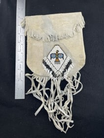 Leather & Beaded Pouch Indian Artifact Arrowhead